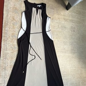 Espresso Brown White and Tan Maxi Jersey Dress